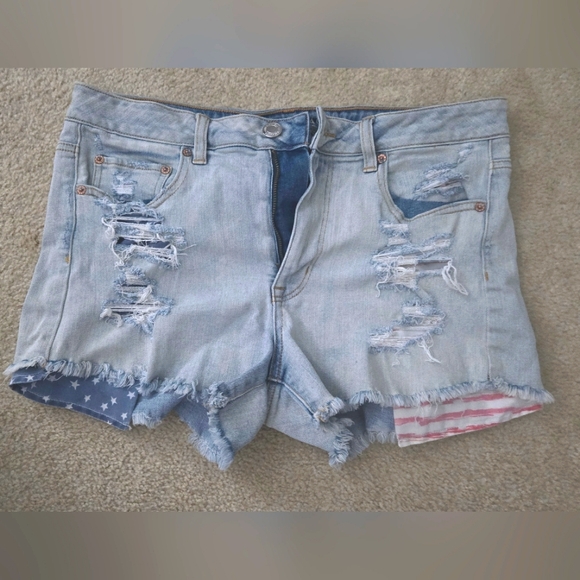 American Eagle Outfitters Pants - American Eagle Hi-Rise American Flag Festival Shortie Shorts Size 14